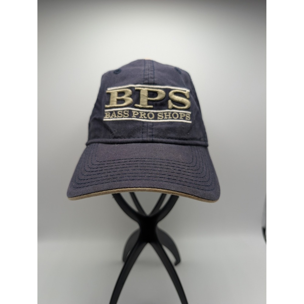 Bass Pro Shops BPS Hat Navy Blue Tan The Game Adjustable Baseball Cap Mens